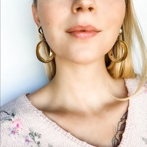 Vintage Large Chiseled Gold Hoops